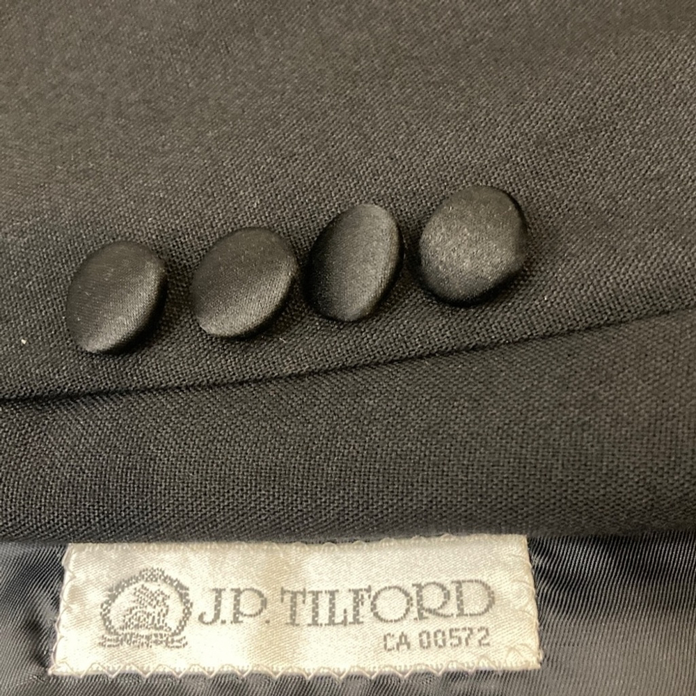 JP Tilford Tuxedo Mens 48R 41 x 30 Black Wool Satin Stripe 2 Piece Suspenders